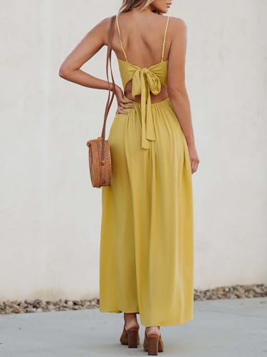 Image of CUPSHE Women Casual Dress Beach Sleeveless V Neck Summer Cutout Spaghetti Straps Formal Maxi Sun Dresses