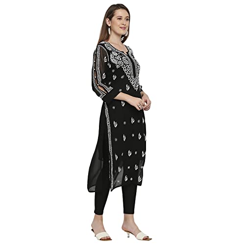 Image of indiankala4u Lucknow Chikankari Hand Embroidered Kurta for Women with Matching Inner, Georgette