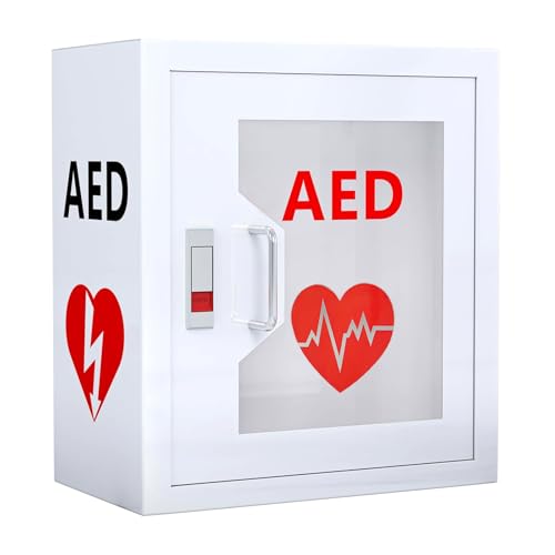 Image of Wall Mounted AED Cabinet Snap Lock Steel Storage Fits All AED Models 14.2 x 7.1 x 15.7 Inches for Public Spaces Offices Hospitals