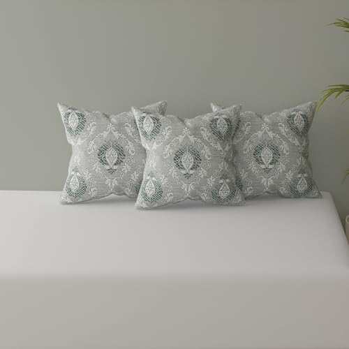 Image of Swayam 210TC Diwan Set Pure Cotton 6 Pcs | Deewan Ethnic Motif Printed Bedsheet Set for Living Room Hall (1-Bed Sheet 60x90 Inch | 2-Bolster Cover 30x30 Inch | 3 Cushion Cover 16x16 Inch) - Grey