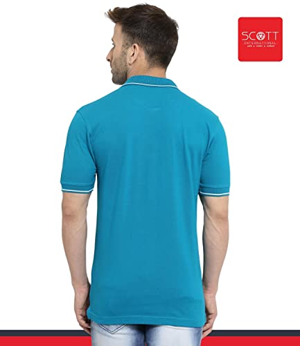 Image of Scott International Men's Organic Cotton Regular Fit Polo T-Shirt (Turquoise Green with White, Medium)