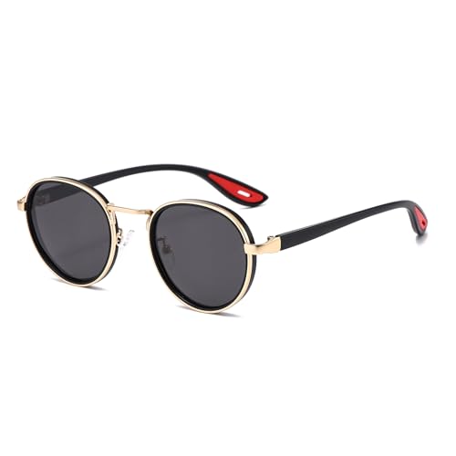 LJCZKA Retro Round Polarized Sunglasses for Men Women Vintage Circle Polarised Sunglasses Trendy Metal Frame Shades Unisex UV400 Protection (Black Gold Grey)