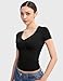 PUMIEY V Neck T Shirts for Women Short Sleeve Sexy Going Out Tops Double Lined Top Basic Tee Shirt, Jet Black Medium