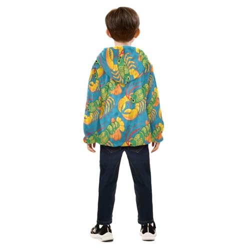 Colorful Lobsters on Blue Background Toddler Fleece Jacket Girl Boys Hooded Fleece Jacket Coat4
