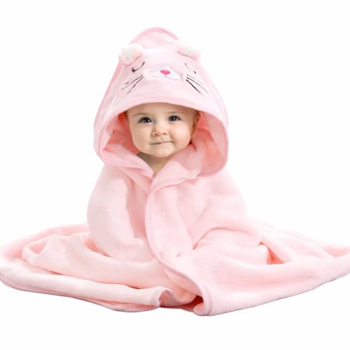 Image of BRANDONN Baby Blankets New Born Pack of Hooded Wrapper Blanket Or Baby Bath Towel (Pink Dog, 0-12 Months, 75 cm x 75 cm)