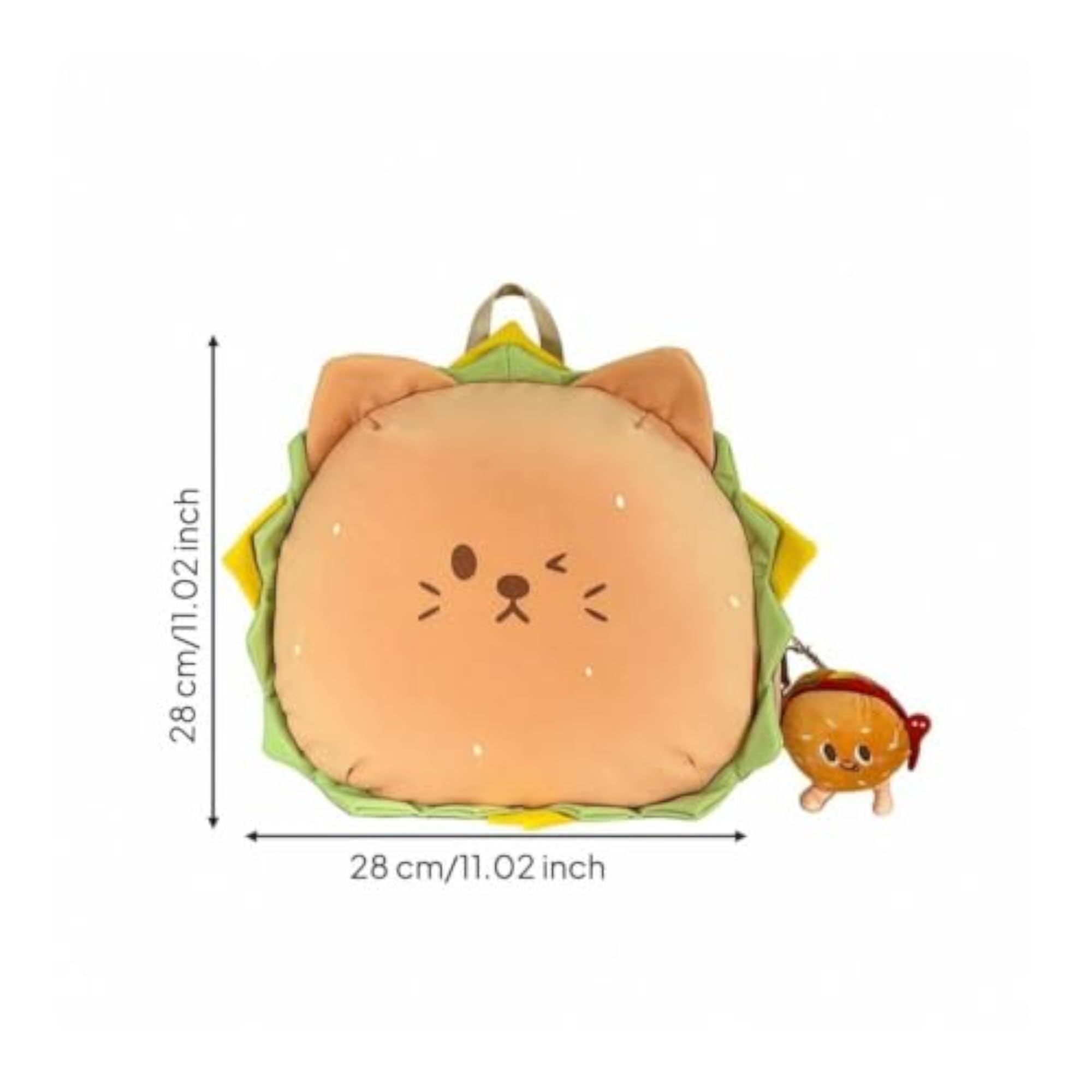 Cute Cat Backpack with Soft Toy Charm, Fun Hamburger Design