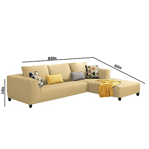 Image of Galib RHS 4 Seater L Shape Sofa Set for Living Room (Cream) Premium Fabric