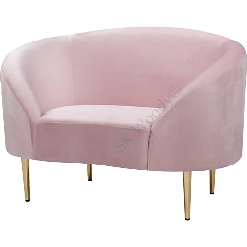 Image of Rosewood Luxury Curved Sofa in Premium Velvet-Fabric | Solid Wood Structure | High Density Foam | Sturdy Golden Legs | Comfortable & Stylish Couch for Modern Living Room (Pink, 1 Seater)