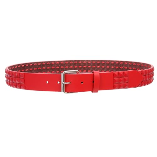 Snap On Solid Color Punk Rock Star Pyramid Studded Checker Board Leather Belt3