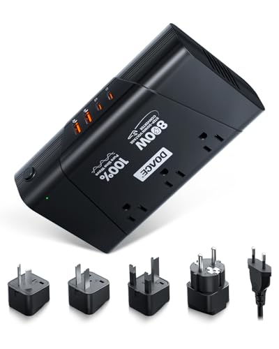 DOACE 220V to 110V Converter - 800W Voltage Converter US to Europe for Hair Straightener, Curler, Phone, Power Converter with 2 USB C & 2 USB A Ports, European Travel Plug Adapter UK, US, AU, EU