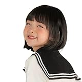 Oshare Kids ウイッグ キッズ向け ボブカツラ ガールズ 子供 オールフルウィッグ ストレート ぱっつん前髪 可愛い girl wig 軽量 仮装 七五三 発表会 誕生会 つけ毛 仮装 お宮参り (ナチュラルブラック, S)