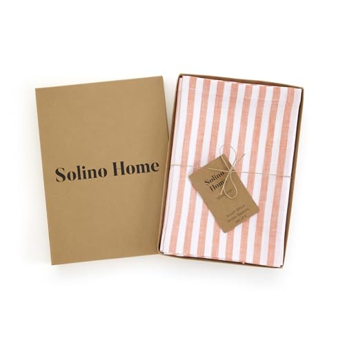 Image of Solino Home 100% Linen Napkins, 20 x 20 in, Orange, Amalfi Stripe, Set of 4