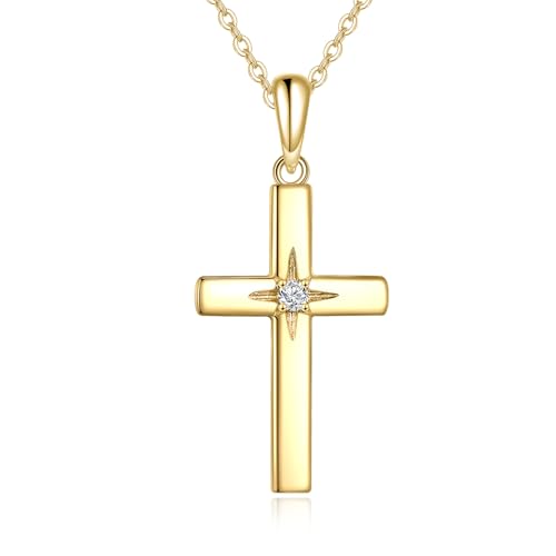 KECHO 14K Solid Gold Cross Necklace for Women Delicate Gold Diamond Heart Cross Pendant Necklace Religious Jewelry Christmas Gifts for Wife Mom Friends