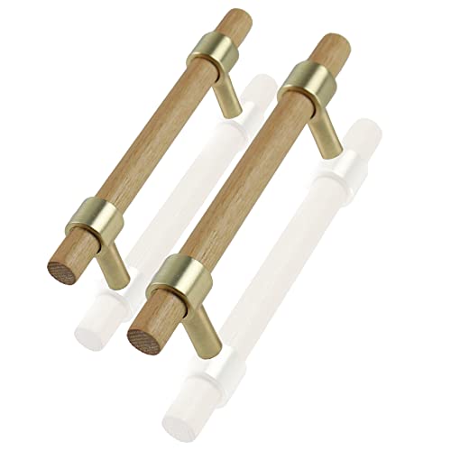 Full Trend 2Pcs Wood Cabinet Pulls, Natural Wood Drawer Pulls 3.74Inch Hole Centers T-Bar Modern Wooden Handles For Cabinet Hardware Perfect Replacement Old Handles, 5.7 Inch Overall Length #TOP4