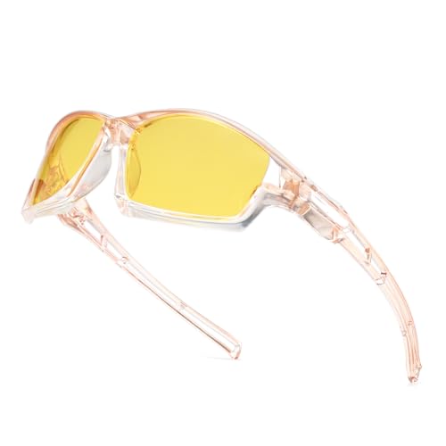Long Keeper Polarized Night Vision Sunglasses Night Driving Glasses for Men Women Wrap Around Yellow Lens Cycling Sun Glasses