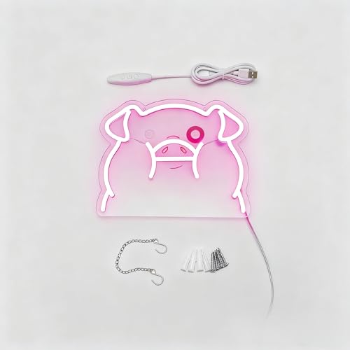 Image of Pink Pig LED Neon Sign | USB Powered Night Light, Nursery Wall Decor, Kids Room Art Lamp, 12.6x10 inches