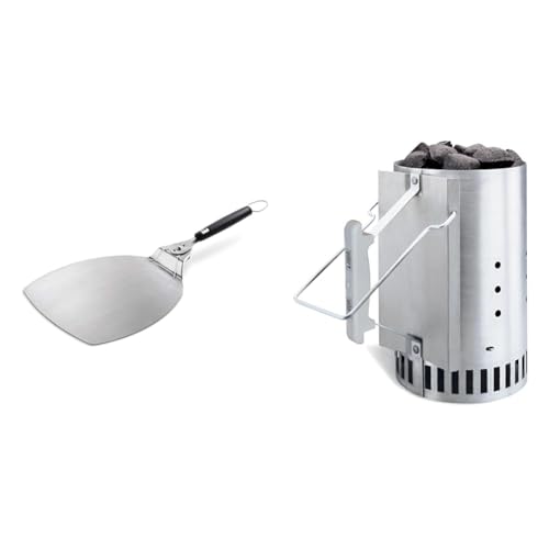Weber Accessoire Barbecue 6691 Pelle à Pizza & Cheminée d'Allumage Rapidfire pour Barbecue, 20cm - en Aluminium, Deux Poignées Sécurisées