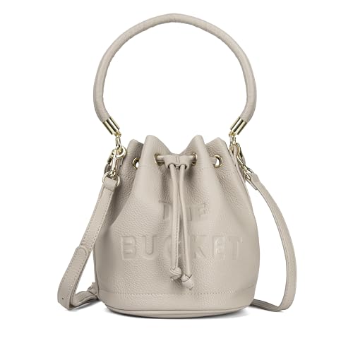 Bucket Bag for Women Faux Leather Designer Handbag with Drawstring, Ladies Crossbody Bag, Women's Hobos & Shoulder bags (Beige, Small)