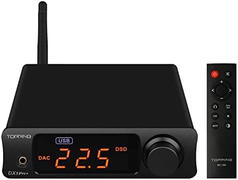 KGUSS Topping DX3pro+ LDAC Headphone Amplifier - ES9038Q2M XU208 NFCA Bluetooth5.0 Audio Decoder USB/Opt/Coax DAC AMP Pre Amplifier with Remote Control (Black)