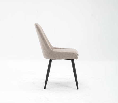 Image of Finch Fox Morris Glam Comfortable Fabric Upholstered Padded Living Room Side Dining Chair for Cafeteria Bedroom, Restaurents, Home, Office with Black Metal Legs in Beige Color (Set of 2)