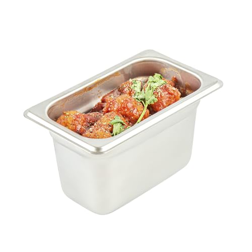 Restaurantware Hotel Pan 1 Count 1/9 Size Anti-Jam 4” Deep Freezable 24 Gauge Stainless Steel Steam Pan Lid Sold Separately, for Use in Commercial Kitchens, Cafeterias, and Catering Event
