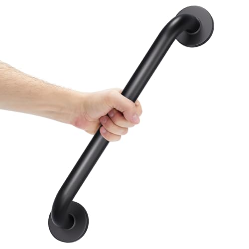 Image of AmazerBath Shower Grab Bars for Seniors Anti Slip, Bath Safety Grab Bar for Needy, Stainless Steel Bathroom Safety Grab Bars, Thickened Bar Bigger Base Holds 500LBS, 16 inch L x 1 inch D, Black