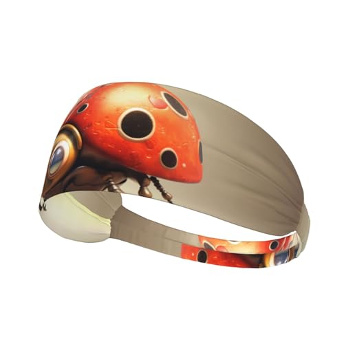 Diadema deportiva elástica unisex que absorbe la humedad atlética para correr, entrenar, deportes al aire libre, estampado de mariquita de dibujos animados