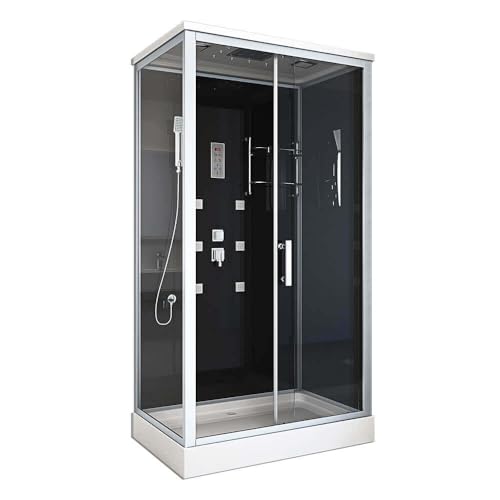 Home Deluxe - Komplettdusche WAVE XL - Schwarz, Maße: 120 x 80 - inkl. Radio, Regendusche und komplettem Zubehör I Fertigdusche, Dusche, Duschtempel