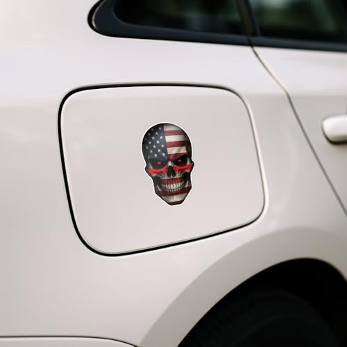 Image of Weatherproof Car Decal Sticker of American Flag Skull Patriotic Graphic Design Tee for Car, Truck, Window, Laptop (White Background 0.8'' x 1.2'') |VER300n50bBL