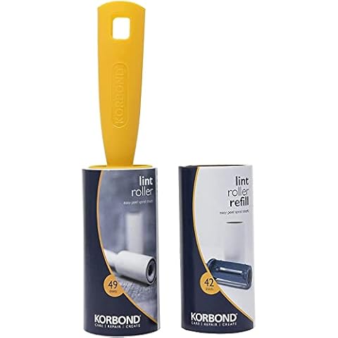 Korbond Lint Roller & Refill Set - One Lint Roller and One Large Replacement Head - 91 Sheets in Total - Suitable for ALL FABRIC TYPES Cover