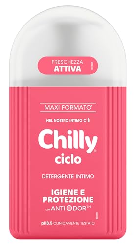 Chilly, Detergente Intimo Ciclo, Azione di igiene prolungata, con Complesso Anti-Odor, Igiene Intima, Con agenti dalle proprietà antibatteriche e anti-odore, pH 3.5, Clinicamente Testato - 300 ml