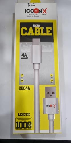 Image of ICOONX CDC4A Data Cable, 4A Power Max, 100 cm Length, White