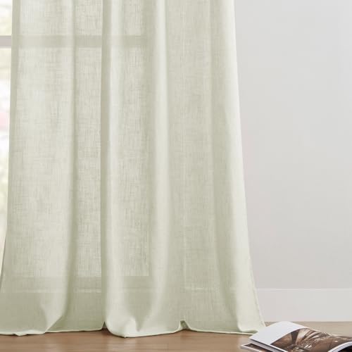 Image of Joydeco Linen Curtains for Living Room,Semi-Sheer Curtains 90 Inches Long,Living Room Curtains 2 Panel Sets,Light Filtering Curtains Privacy Curtains & Drapes(W52 x L90 Inch, Oatmeal)