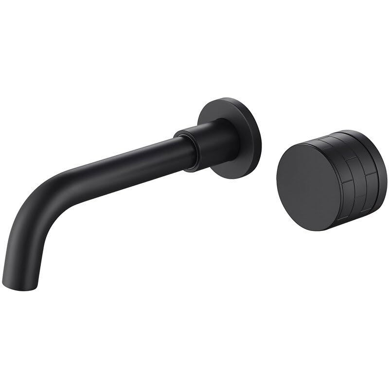 Grifo de lavabo de pared negro monomando con mezclador integrado de diseño exclusivo