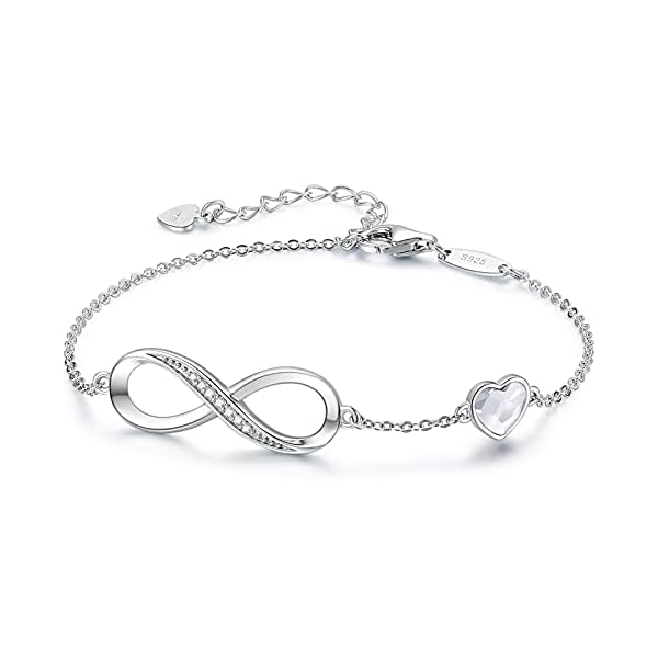 CDE Infinity Heart Symbol Charm Link Bracelet for Women 925 Sterling Silver Stainless Steel Adjustable Anniversary Jewelry Christmas Birthday Gifts for Women Wife Girlfriend Her
