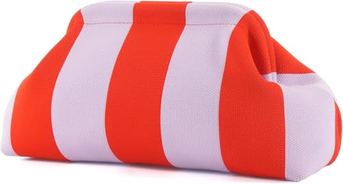 Image of Kawn Women's Striped Crochet Clutch Purse | Woven Handcrafted Shoulder Handbag | Kiss-Lock Dumpling Style Evening Clutch for Daily Use & Outings