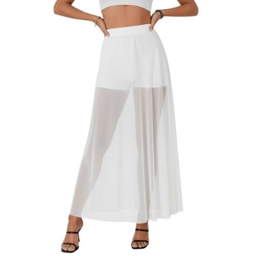 hayzo Women's Sheer Mesh Maxi Skirt, High Waist, A-Line Flowy Transparent Long Skirt, Beach Cover Up, Clubwear Black-picture-26