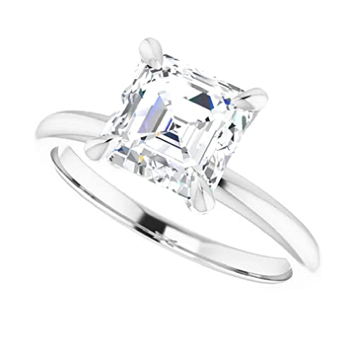 Handmade White Gold Moissanite Ring, 4 Carats Asscher Cut Solitaire Diamond Engagement Ring, Bridal Wedding Ring For Women, Anniversary/Promise Gifts, 10K 14K 18K, Vvs1, Colorless #TOP16