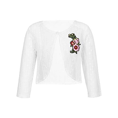 Aislor Girls Long Sleeves Lace Floral Cardigan Kids One Button Closure Bolero Shrug Knit Sweater Wedding Dress Cover Up2