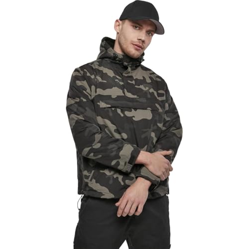Image of Brandit INDIVIDUAL WEAR Men's Fleece-Lined Quarter Zip Windbreaker Pullover - Lightweight Weatherproof Casual Outdoor Jacket, Dark Camo, Large