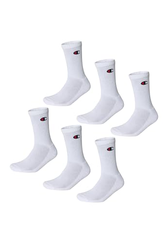 Champion Unisex Basics 6pk Crew Sports Socks, White, 9 UK