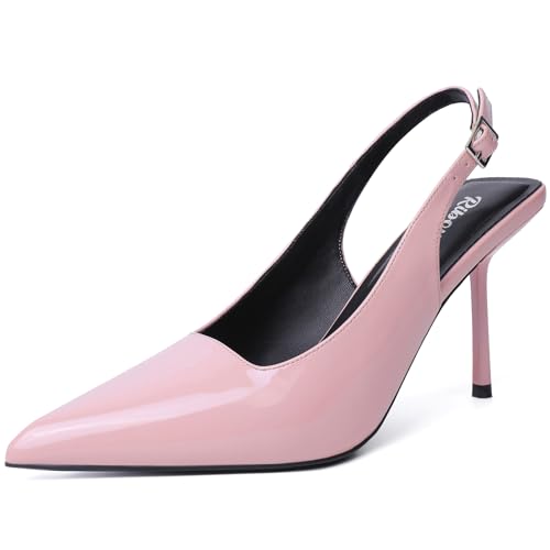 Image of RIBONGZ Sexy Slingback Pumps Elegant Dressy Heels for Women Closed Toe Pointy High Heels Wedding Bride Prom Party Evening Shoes