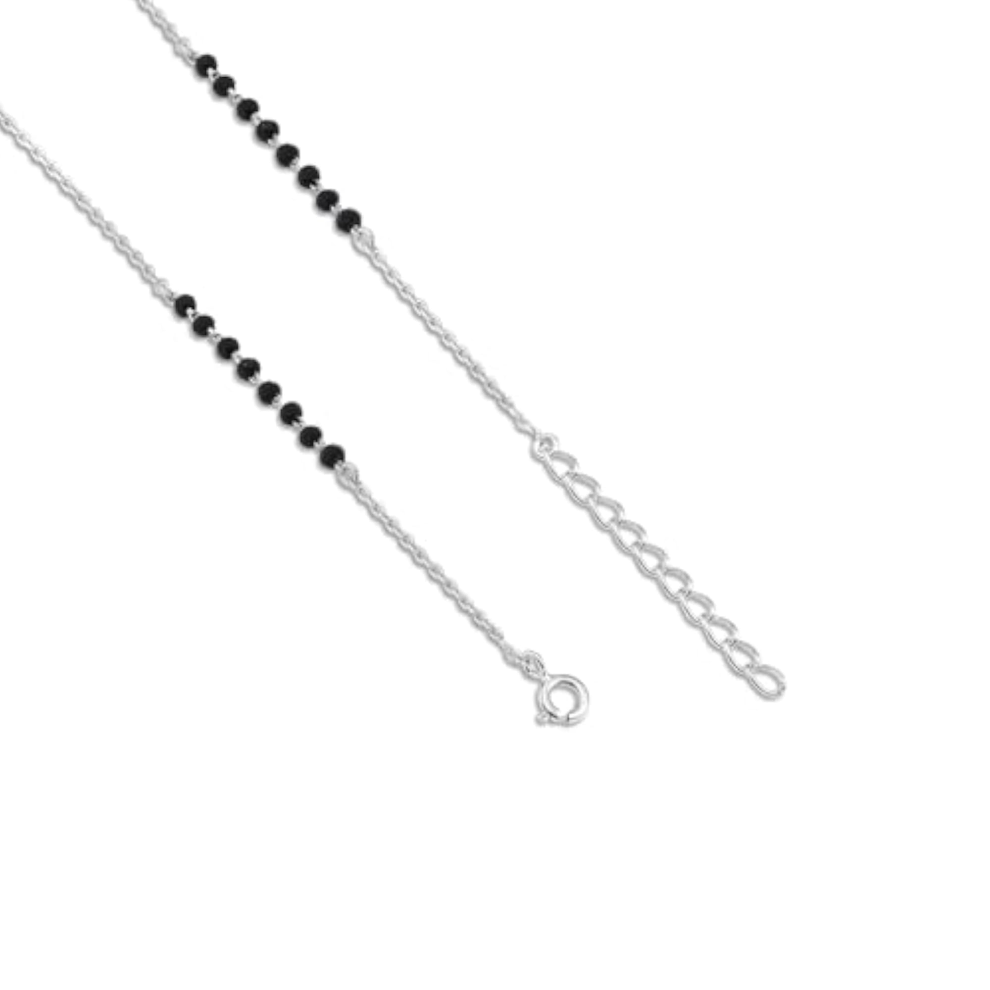 925 Sterling Silver Black Crystal Beaded Floral Design Mangalsutra