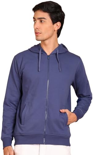 Alan Jones Clothing Men’s Solid Zipper Hooded Sweatshirt | Ribbed Hem, Lined Hood, Side Pockets, Durable Zip | Multiple Colors