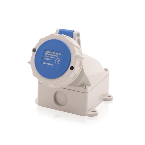 Intratec CEE Starkstrom Wandsteckdose, 16 A, 3-polig – Industriestecker für Innen- und Außenbereich, Einspeisesteckdose IP67, 230 V, SB, RoHS, Reach, Blau/Grau