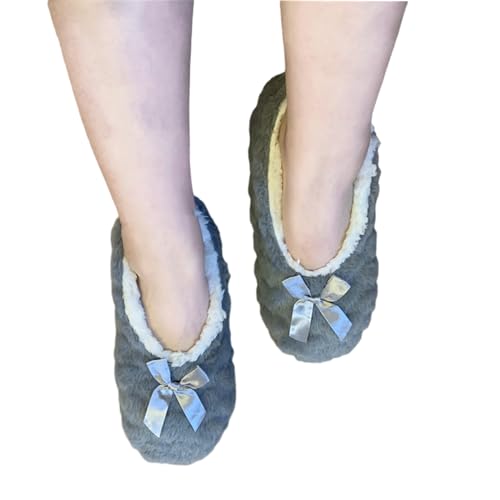 Adult Warm Fuzzy Slippers Non-Slip Bottom Fleece Lined Shoes Indoor Home Floor Slipper Socks with Grippers3
