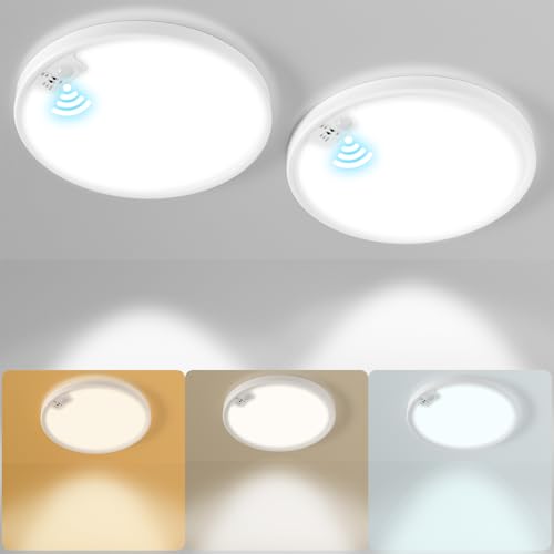 Eleganted 2PC 20W Plafonnier LED avec Détecteur de Mouvement, 3000k/4000k/6500k Lampe Plafond LED, Rond Ultraslim Plafonnier Moderne Lampe pour Couloirs...