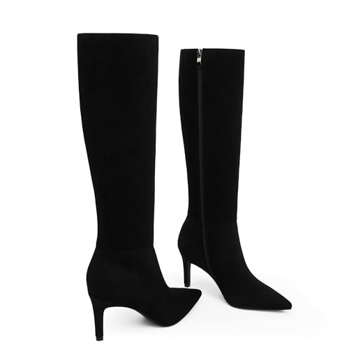 Image of Modatope Knee High Boots Women Pointed Toe Stiletto Heel Tall Boots Side Zipper Dress Fashion Fall Long Boots