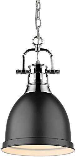 Golden Lighting 3602-S CH-BLK Duncan Pendant, Chrome with Matte Black Shade