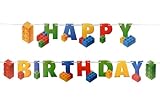 Building Block Birthday Party Supplies Banner by Aliza | Baby Boy Toddler Kids Birthday Decorations - Huge 7-feet Long Brick Themed Birthday Decor - The Perfect Decoration for Your Party